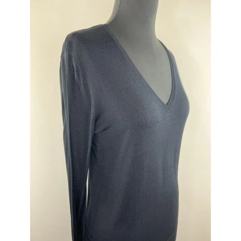 Equipment Femme Black V-Neck Long Sleeve Women's Pullover Silk Sweater M Medium